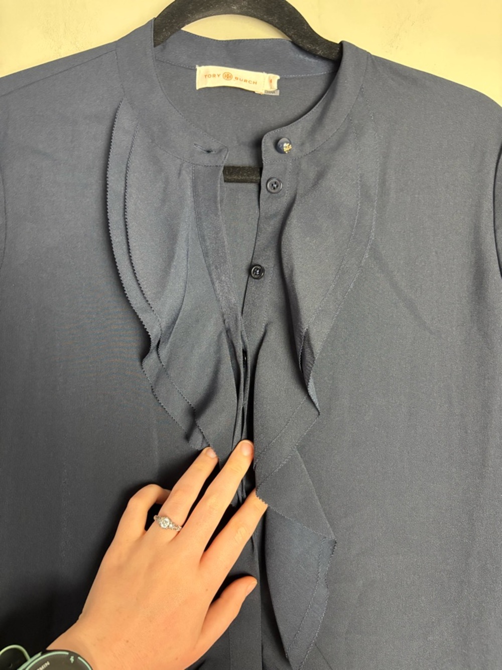 Tory Burch Jane Navy Ruffled Crepe de Chine Dress Size 6 - Picture 4 of 11